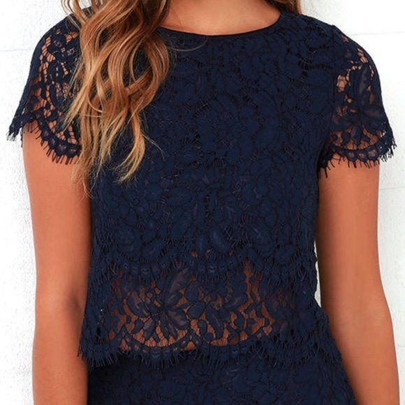 NWT LuLus Turn Back Time Blue Lace 2-Piece Dress - Picture 2 of 9